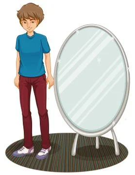 A handsome boy beside a mirror Ilustración de archivo