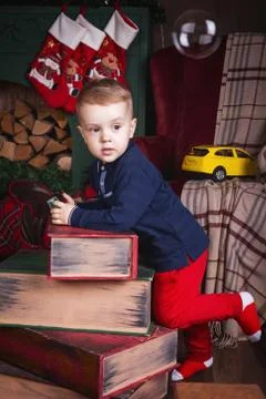 Handsome boy in Christmas time Stock Photos