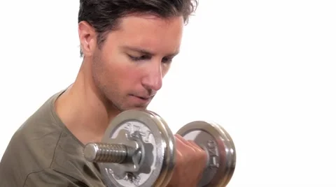 Handsome boy doing dumbbell biceps curl 库存影片 45894937