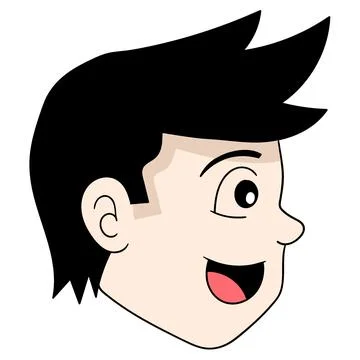 Handsome boy head emoticon from the side laughing happily Stock Illustration