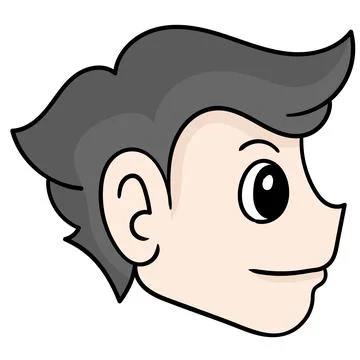 The handsome boy head is visible from the side, doodle icon drawing Stock Illustration