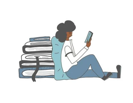 Handsome boy sitting and using a tablet isolated on white background. Young m Illustrazione stock