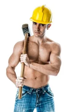 Handsome bricklayer Stock Photos