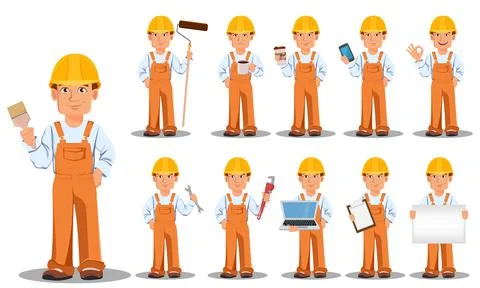 Handsome builder in uniform Stock Illustration