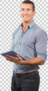 Handsome businessman using digital tablet over white background Stock Photos