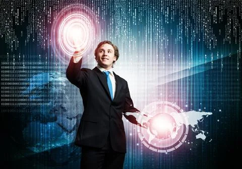 Handsome businessman using virtual interface Stock Photos