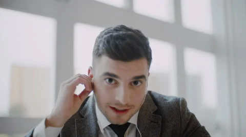 Handsome Businessman at Video Call Conference Stock Footage