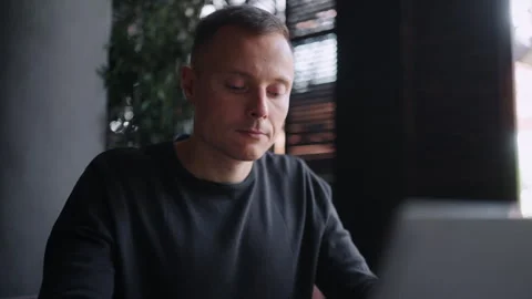 Handsome Caucasian Man Typing Message On Keyboard Of Modern Portable Computer Stock Footage 248510221
