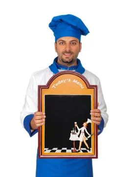 Handsome chef with menu isolated Stock Photos
