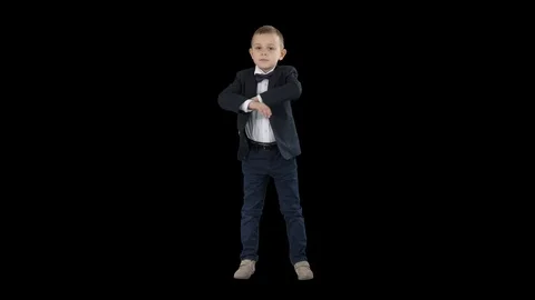 Handsome child looking at camera and crossing hands, Alpha Channel Stock-Footage 116004631