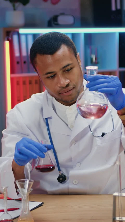 Handsome confident purposeful experienced african american man scientist researc Stock Footage 330804729