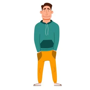 A handsome dark-haired man with his hands in his pockets. Stock Illustration