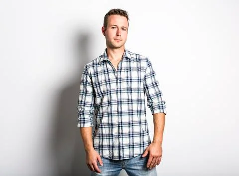 Handsome dude in grey, portrait Stock-Fotos