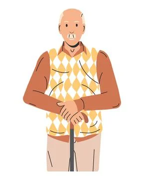 Handsome Elderly Man with Cane Isolated. Stock Illustration
