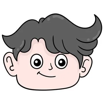 Handsome face boy head smiling, doodle icon drawing イラスト素材