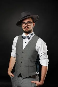 Handsome guy with beard and mustache in suit Stock Photos