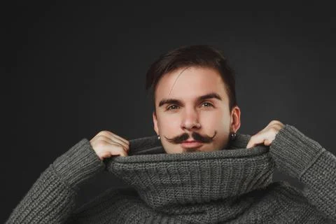 Handsome guy with beard in wool pullover Stock Photos