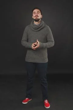 Handsome guy with beard in wool pullover Stock Photos