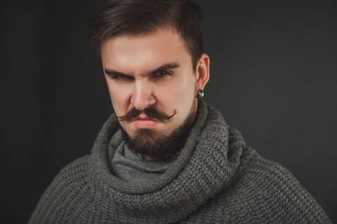 Handsome guy with beard in wool pullover Stock Photos