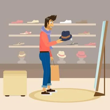 Handsome guy is doing shopping Stock Illustration