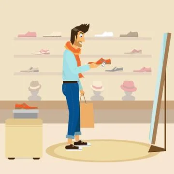 Handsome guy is doing shopping Stock Illustration