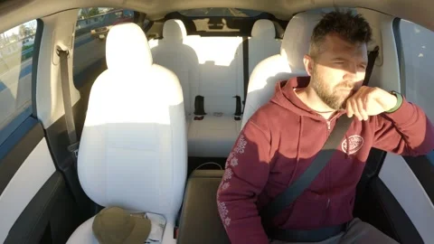 Handsome guy driving fast eco friendly electric car Artificial intelligence 스톡 동영상 237403465