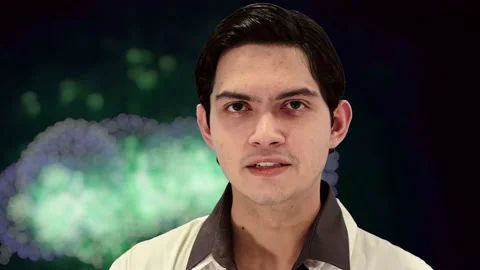 Handsome guy with Firework background, 4K ProRes Video stock 164637713