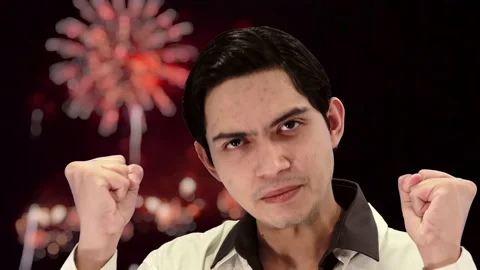 Handsome guy with Firework background, 4K ProRes Video stock 164637776