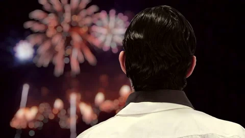 Handsome guy with Firework background, 4K ProRes Stock Footage 164638173