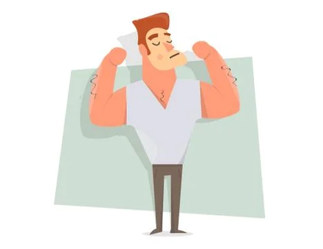 Handsome guy. Man shows large muscles. Stock Illustration