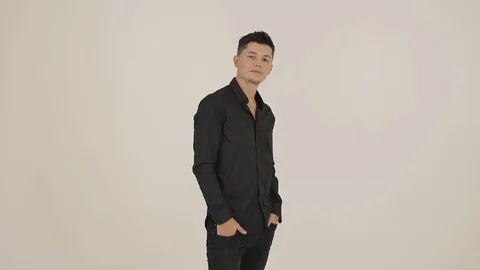 Handsome Guy Posing in Studio Stock Footage 87975446