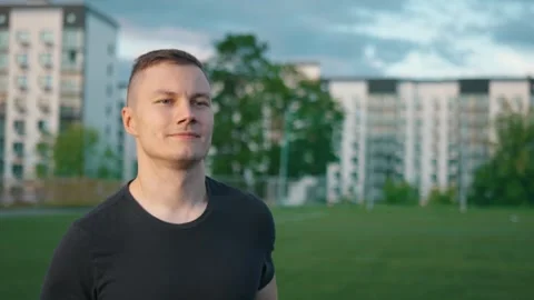 Handsome guy running at the stadium 스톡 동영상 260829382