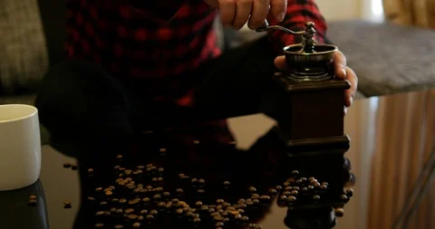  Handsome hipster man hands with red and black plaid pattern shirt Stock Footage 104410397