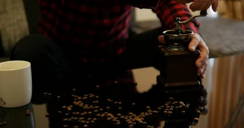  Handsome hipster man hands with red and black plaid pattern shirt Stock Footage 104411079