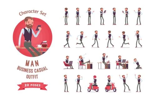 Handsome male office employee ready-to-use character set Stock Illustration