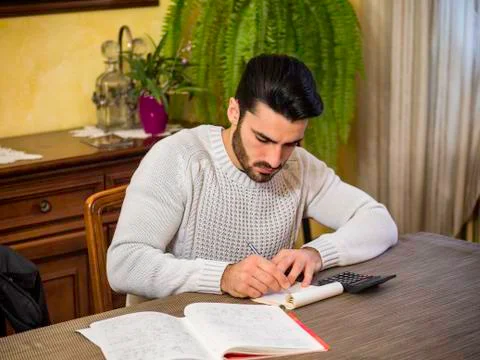 Handsome man accounting at table Stock Photos