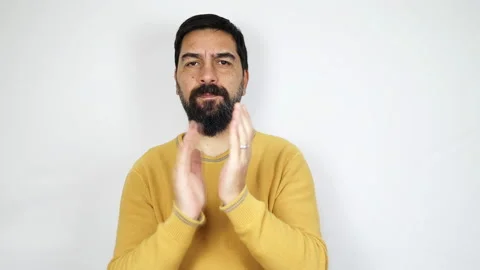 Handsome man with beard is applauding isolated over white background. Stock Footage 165766586