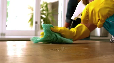 Handsome man cleaning table Stock Footage