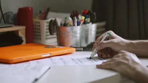 Handsome man close up thinking about something and writing 스톡 동영상 138158786