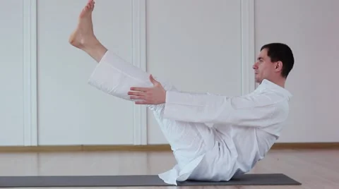 Handsome Man Doing Yoga. Navasana Stock-Footage 59730159