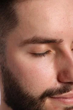 Handsome man before eyebrows correction, closeup view Stock Photos