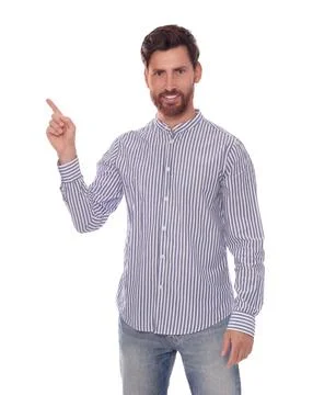 Handsome man gesturing on white background. Weather forecast reporter Stock Photos