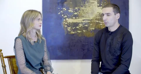 Handsome man interview in studio Stock Footage 148940580