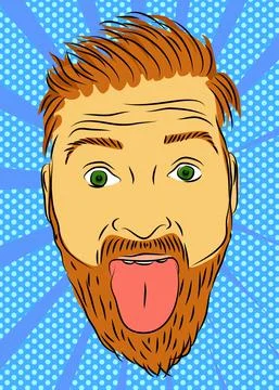 Handsome man making faces and sticking out his tongue over colorful backgroun Illustrazione stock