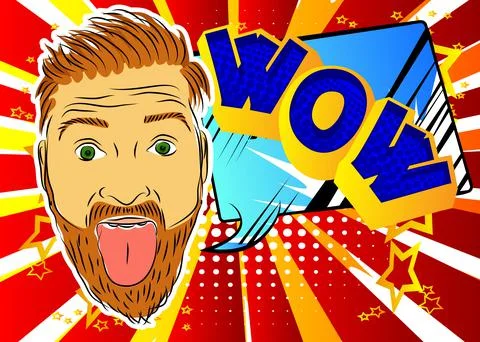 Handsome man making faces and sticking out his tongue over colorful backgroun Illustrazione stock