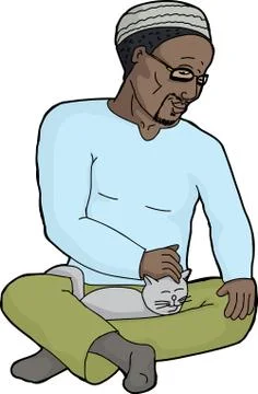 Handsome man petting cat Illustrazione stock