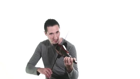 Handsome man playing an electric violin. Medium long shot. Isolated Stock Footage 134495014