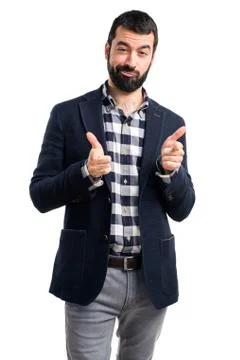 Handsome man pointing to the front Stock Photos