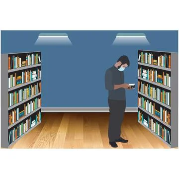 HANDSOME MAN READING BOOK IN THE LIBRARY Stock Illustration