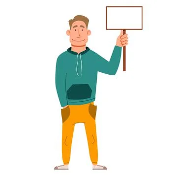 A handsome man with a sign for the text in his hand. Stock Illustration